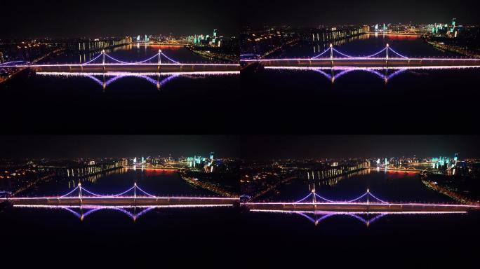 长沙一江两岸三汊矶大桥城市夜景
