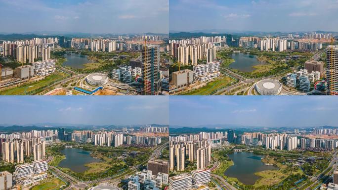 中新广州知识城建筑群和凤凰湖延时摄影4K