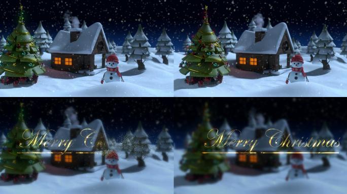 冬季夜景雪人动画4k库存视频