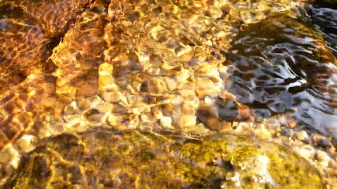 山泉溪水深山流出的清泉光影鹅卵石流动水流