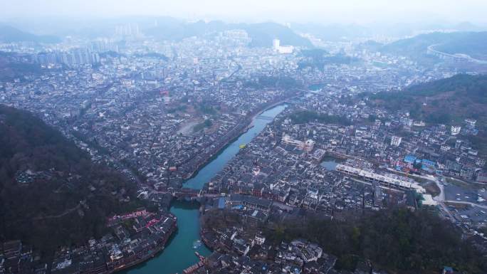 湖南旅游 凤凰古城航拍全景视频