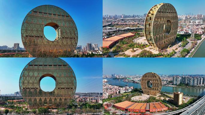 广州城市地标圆大厦航拍