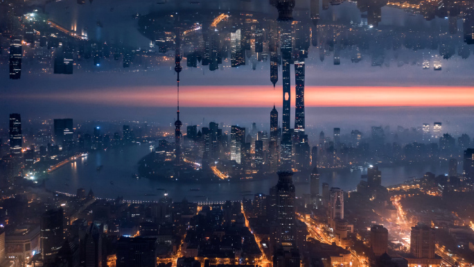 4K上海天空之城镜像城市