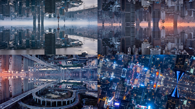 4K上海天空之城镜像城市