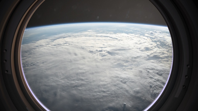 从空间站的舷窗看地球的景象
