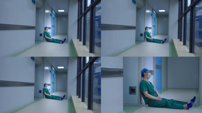 4K 手术室走廊疲惫的医生