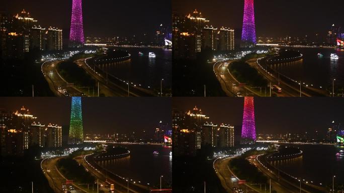 广州珠江新城猎德桥夜景慢镜头原始素材11