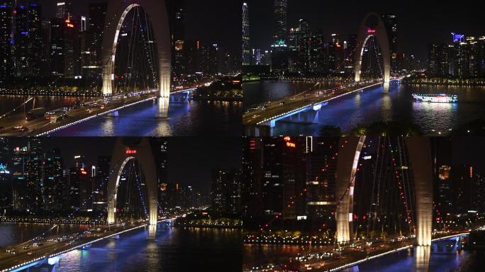 广州珠江新城猎德桥夜景慢镜头原始素材06