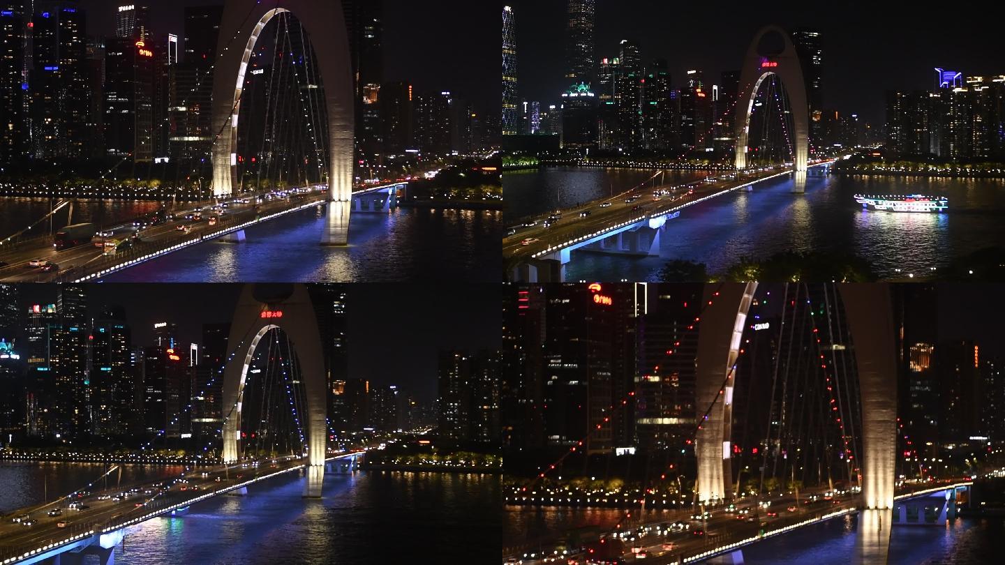 广州珠江新城猎德桥夜景慢镜头原始素材06
