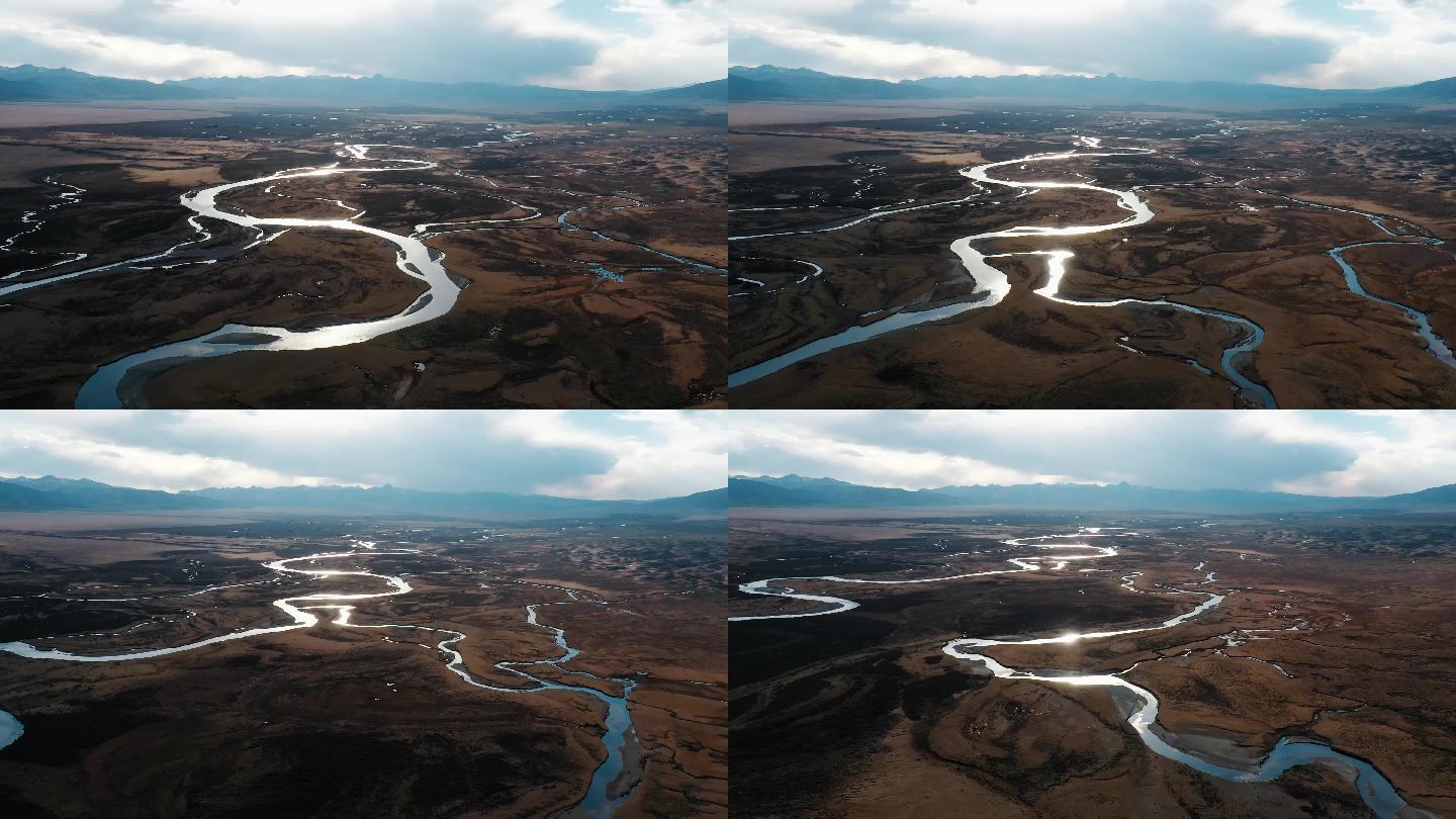 河流视频冬季草原上蜿蜒曲折河流河道