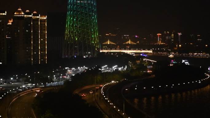 广州珠江新城猎德桥夜景慢镜头原始素材10