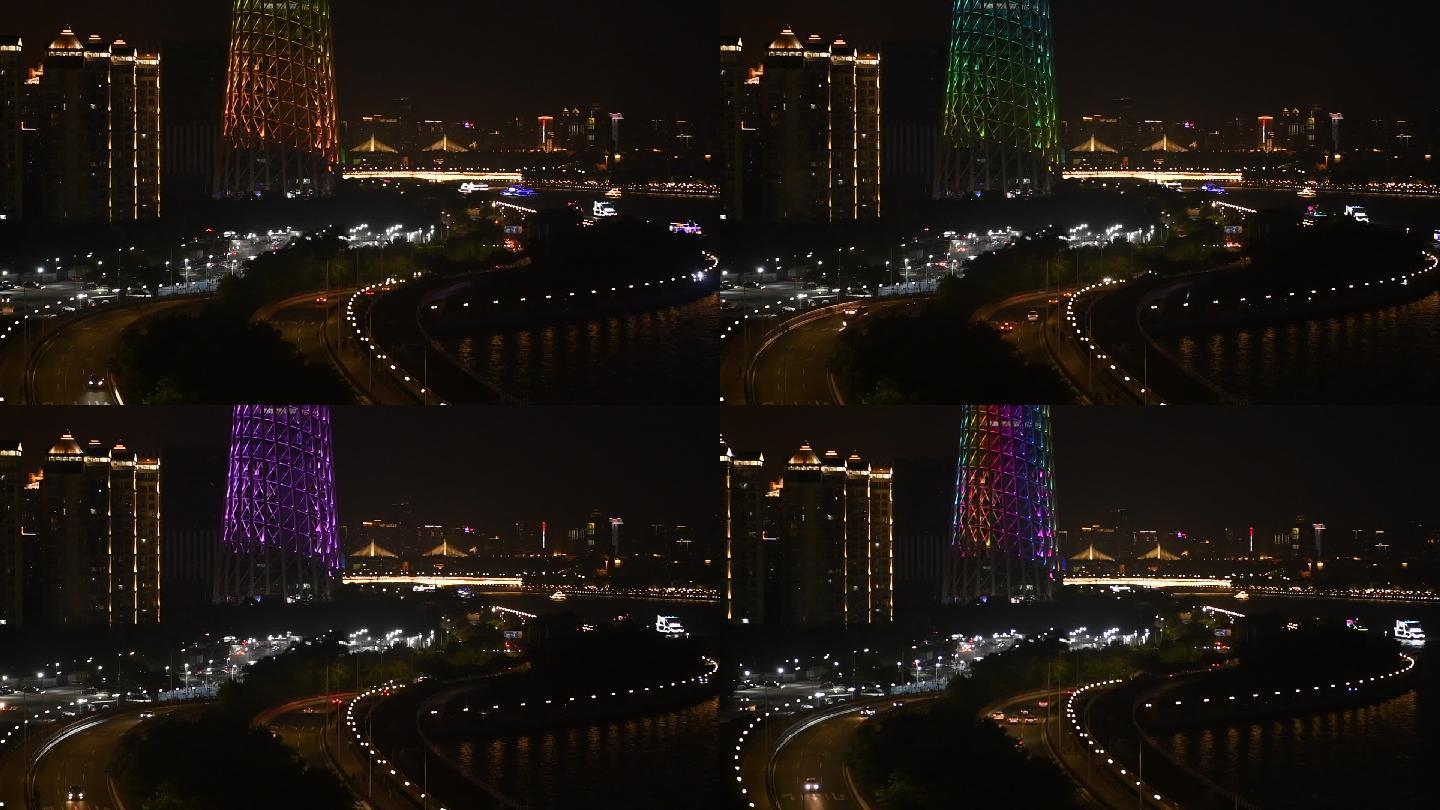 广州珠江新城猎德桥夜景慢镜头原始素材10