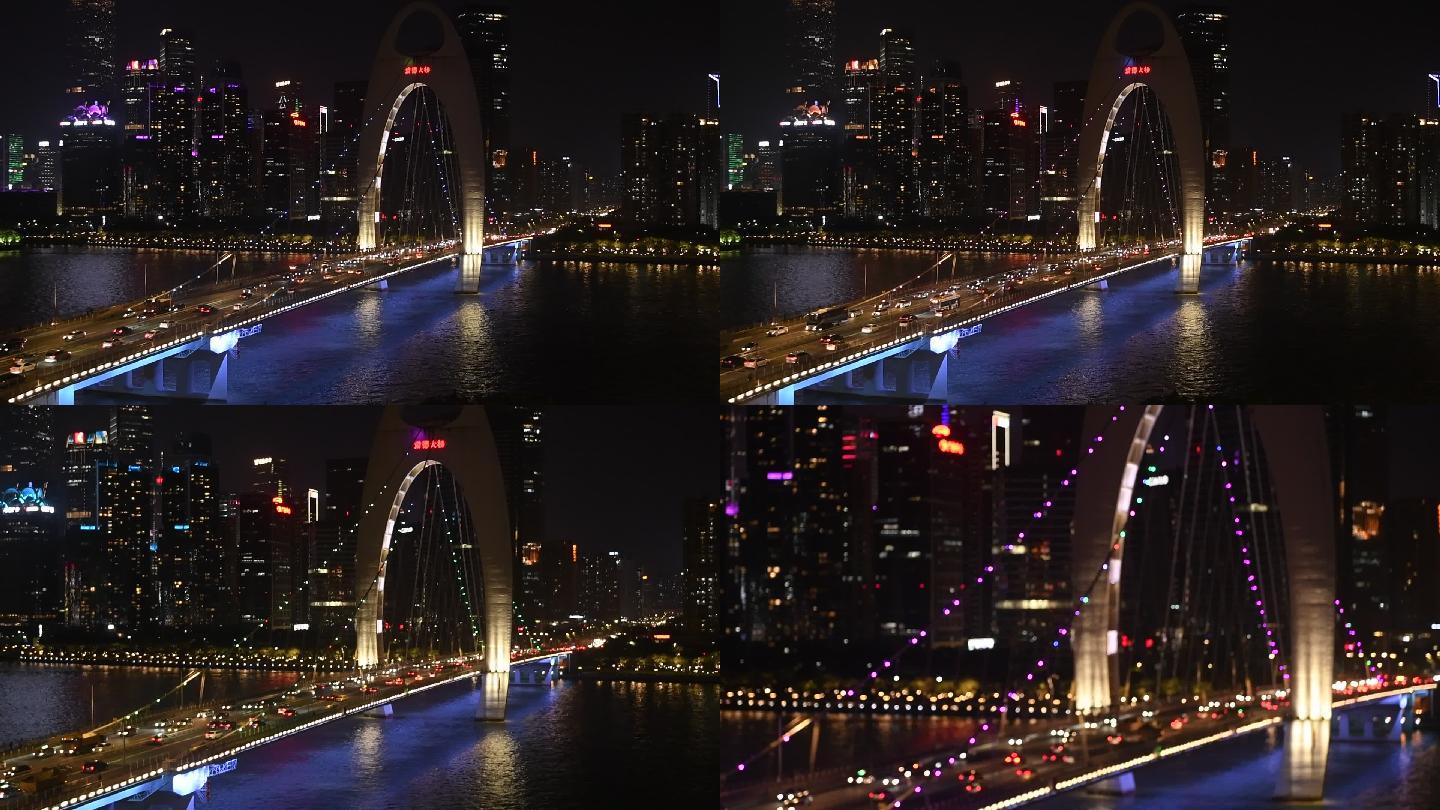 广州珠江新城猎德桥夜景慢镜头原始素材04