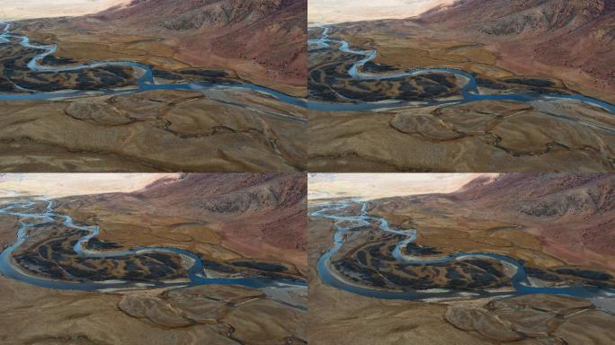 河流河床视频青藏高原江河上游蜿蜒曲折河流
