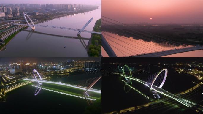 南京之眼步行桥夕阳与夜景【航拍】