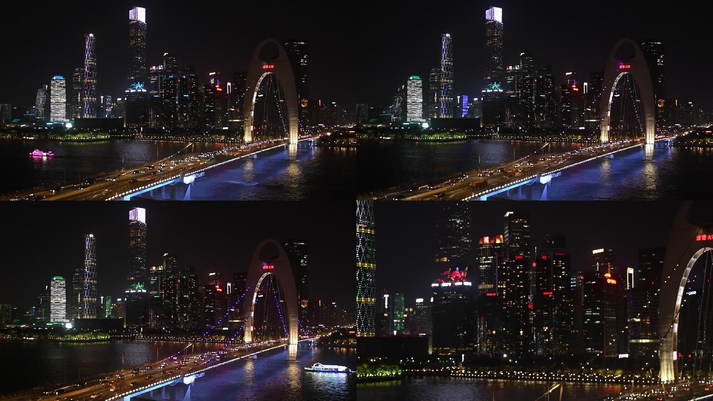 广州珠江新城猎德桥夜景慢镜头原始素材02