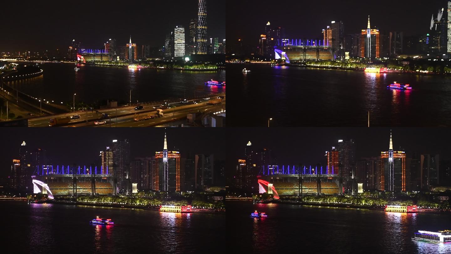 广州珠江新城猎德桥夜景慢镜头原始素材12