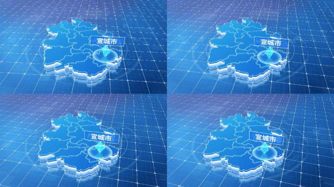 安徽宣城市蓝色科技感定位地图