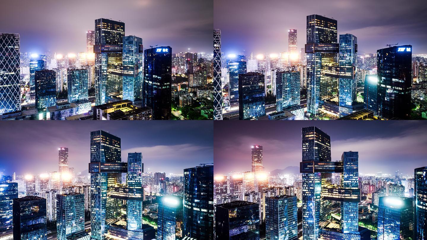 深圳腾讯滨海大楼夜景航拍延时摄影