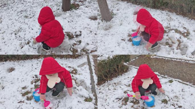 玩雪的红衣女孩