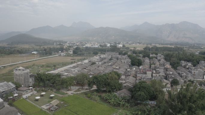 台山望岗碉楼民宿航拍灰度未调色原素材