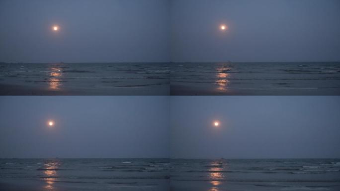 海上明月大海月亮夜色夜晚潮水沙滩