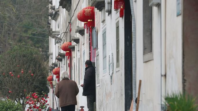 江南浙江古民居古建筑白墙黑瓦红灯笼中国风