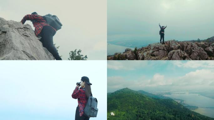 美女爬山旅游拍照