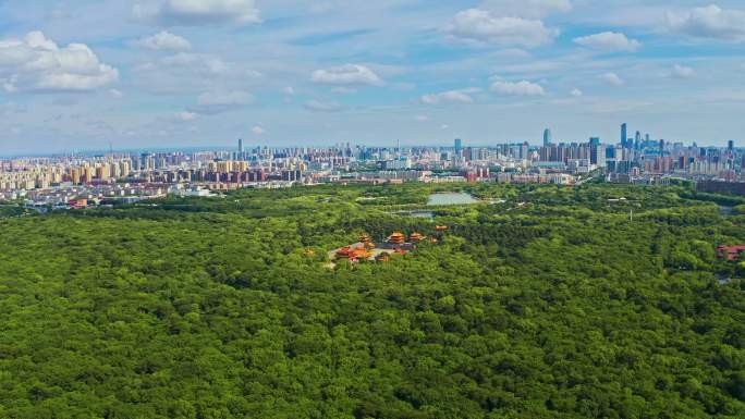 中国辽宁沈阳北陵城市风景与古建筑航拍全景