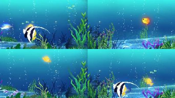 8K海底世界  鱼 鱼群游动 互动投影
