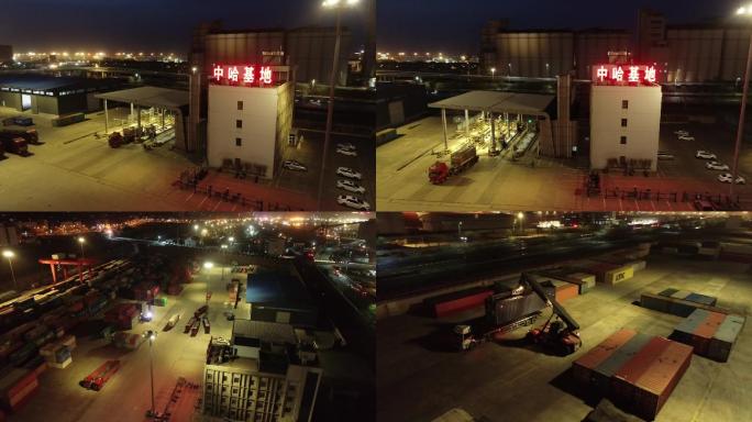 中欧班列集装箱基地夜景航拍C014