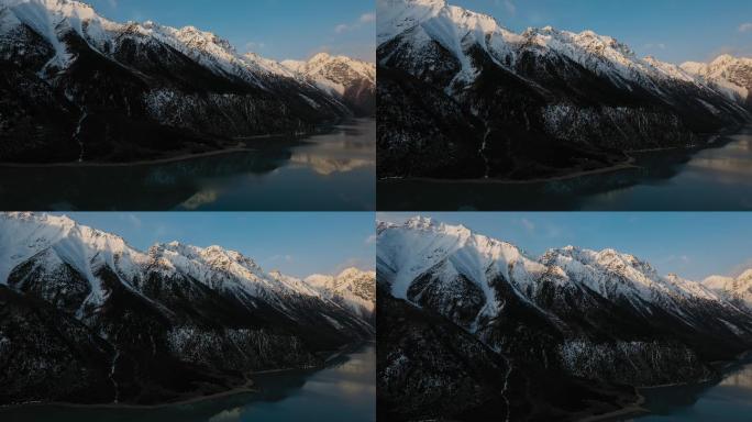 雪山湖泊视频青藏高原日照金山雪峰高原湖泊