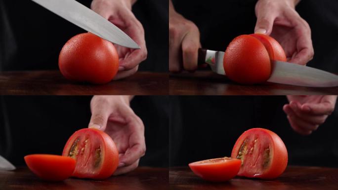 切西红柿实拍素材