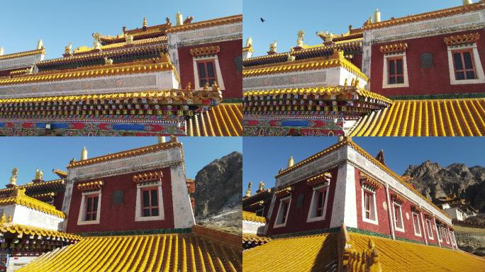 南寺藏传佛教寺庙建筑金顶航拍镜头