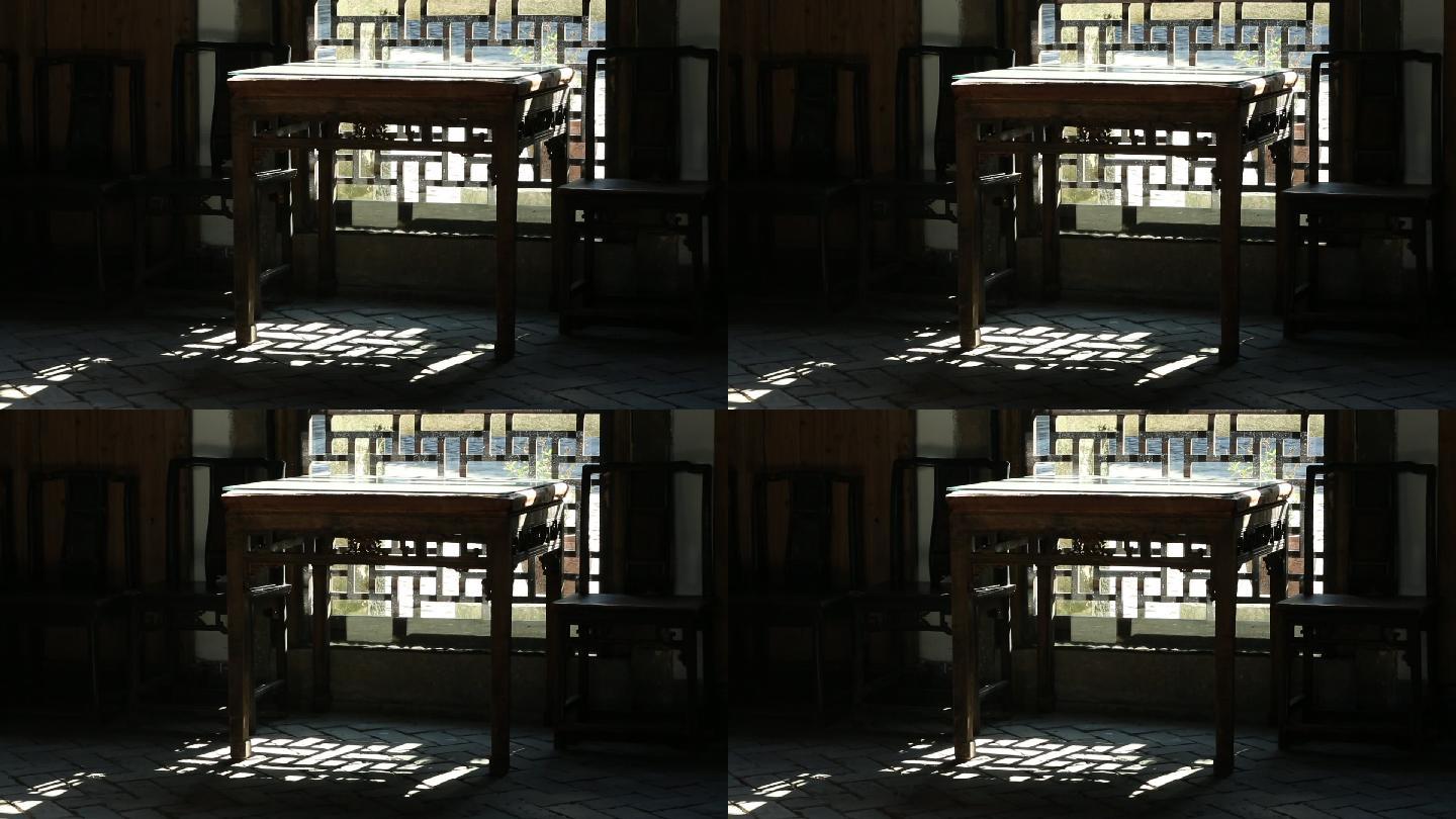 江南浙江古民居旧家具摆设八仙桌木椅子