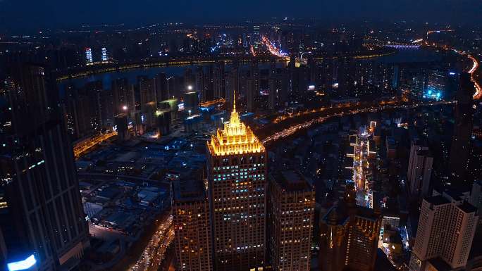 中国辽宁沈阳城市夜景航拍青年大街皇朝万鑫