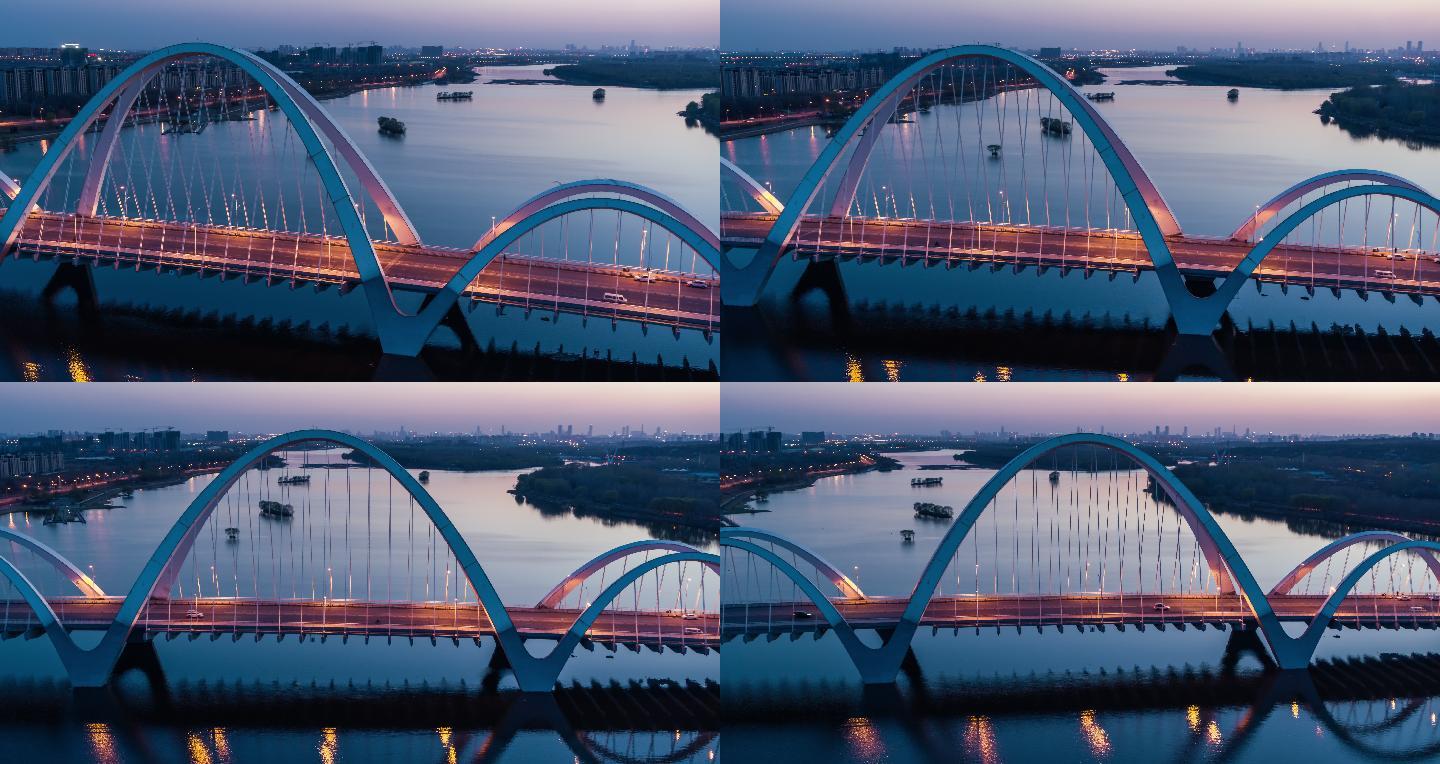 【高清6k】沈阳伯官大桥城市天际线航拍