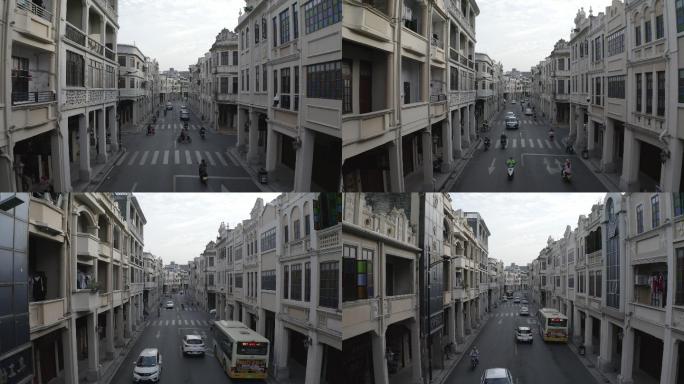 航拍通济路老骑楼灰度未调色素材