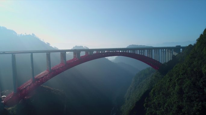 航拍贵州开阳钢结拱形桥