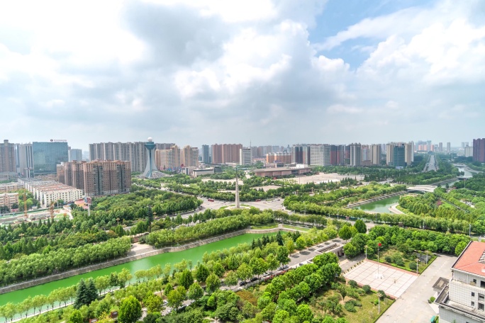 延时驻马店天中柱开源河天中广场大全景