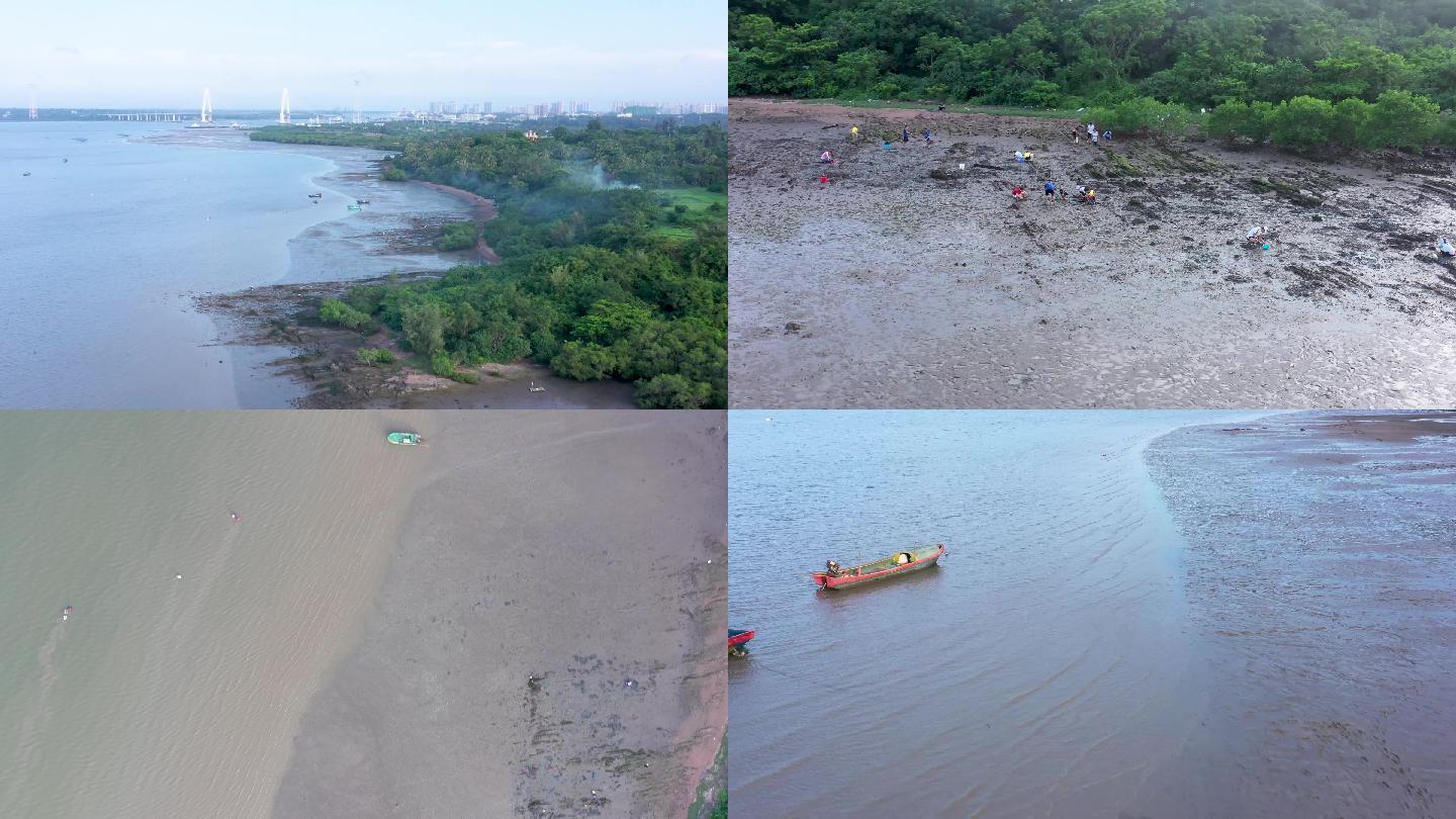 航拍文昌八门湾 海头村 海边 赶海