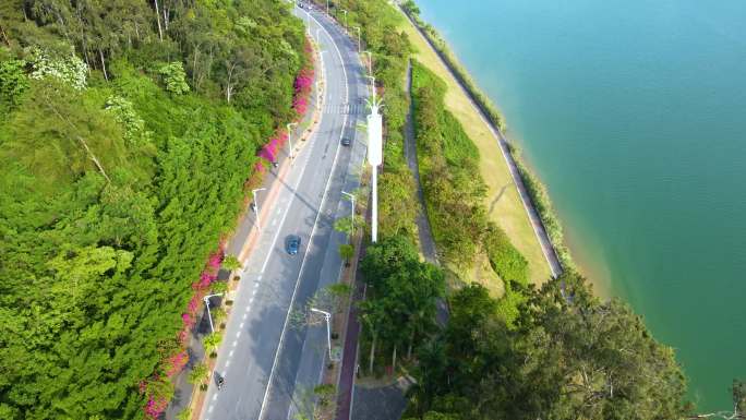 航拍沿江沿海公路道路