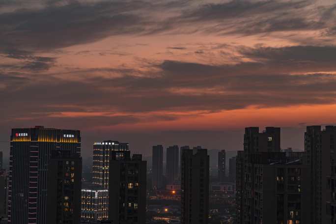 杭州城市日落晚霞-日暮降临延时摄影