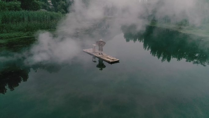 中国国潮山水人物画侠客风