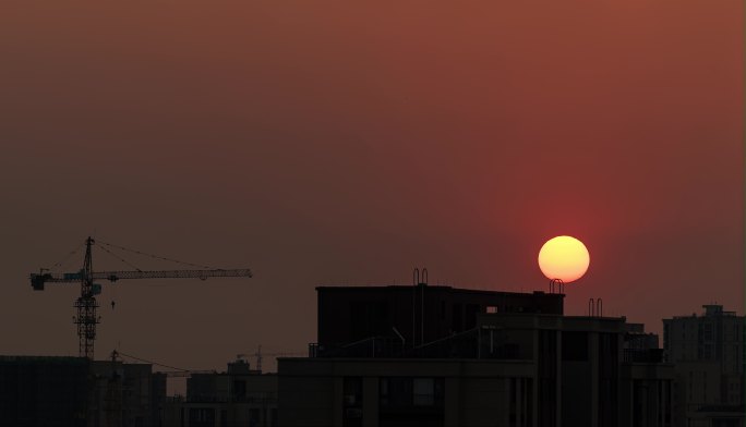 杭州城市楼顶日落延时摄影