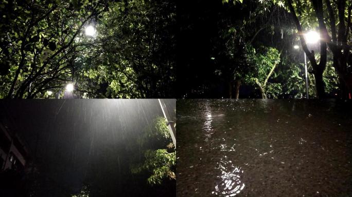 谷雨夜雨夜春雨下雨雨景唯美雨季街道雨景