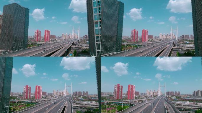 城市高架郑州农业路高架大桥蓝天白云