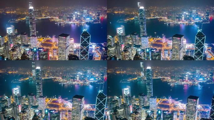 香港夜景城市航拍延时