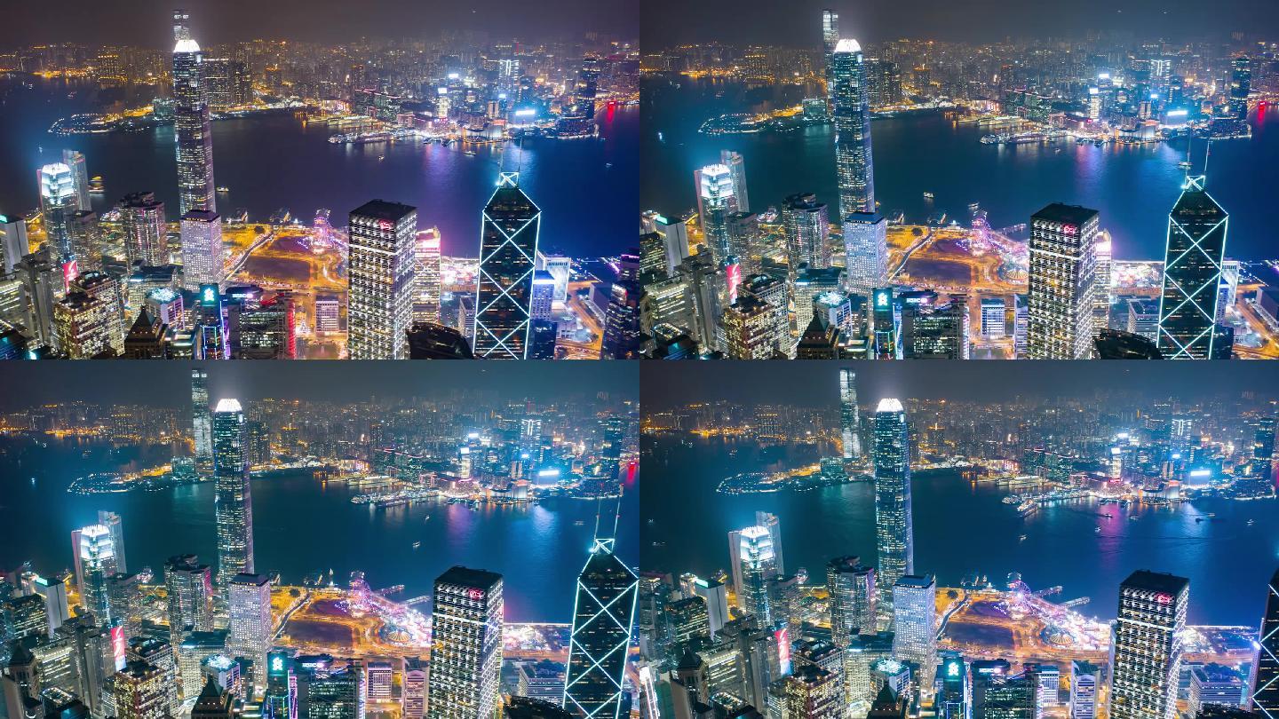 香港夜景城市航拍延时