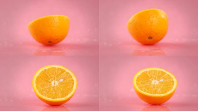 新鲜橙子落下溅起水花实拍升格素材